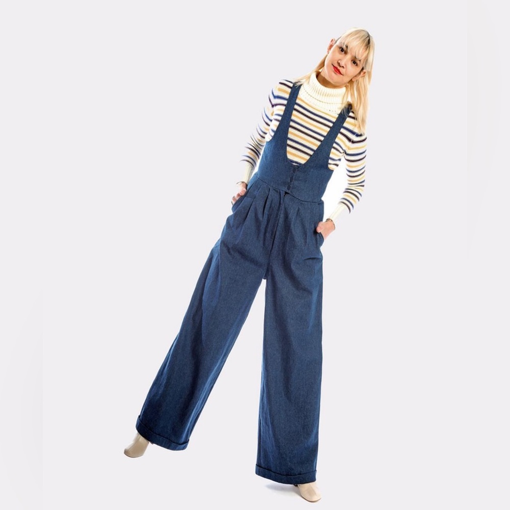 KURT LYLE | Olivia Suspender Denim Jumpsuit | Size L